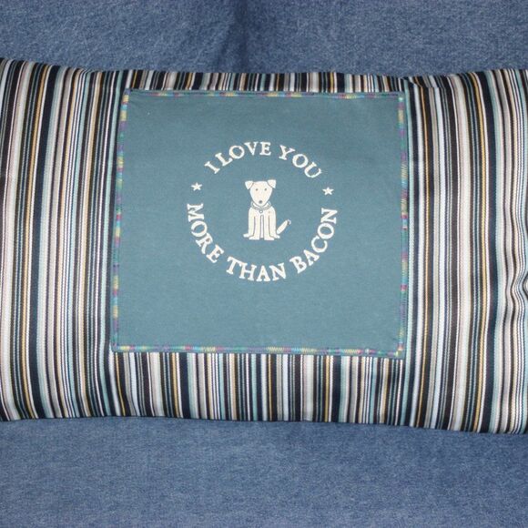 I Love You More Than Bacon 16 x 26 Bolster Dog Lover Striped NEW Throw Pillow - Picture 2 of 11
